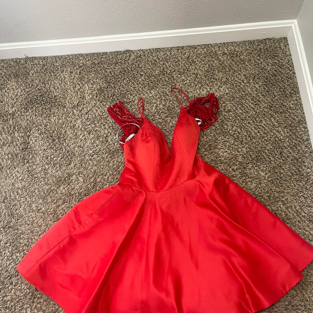 Rachel Allan Red Dress with Lace Straps